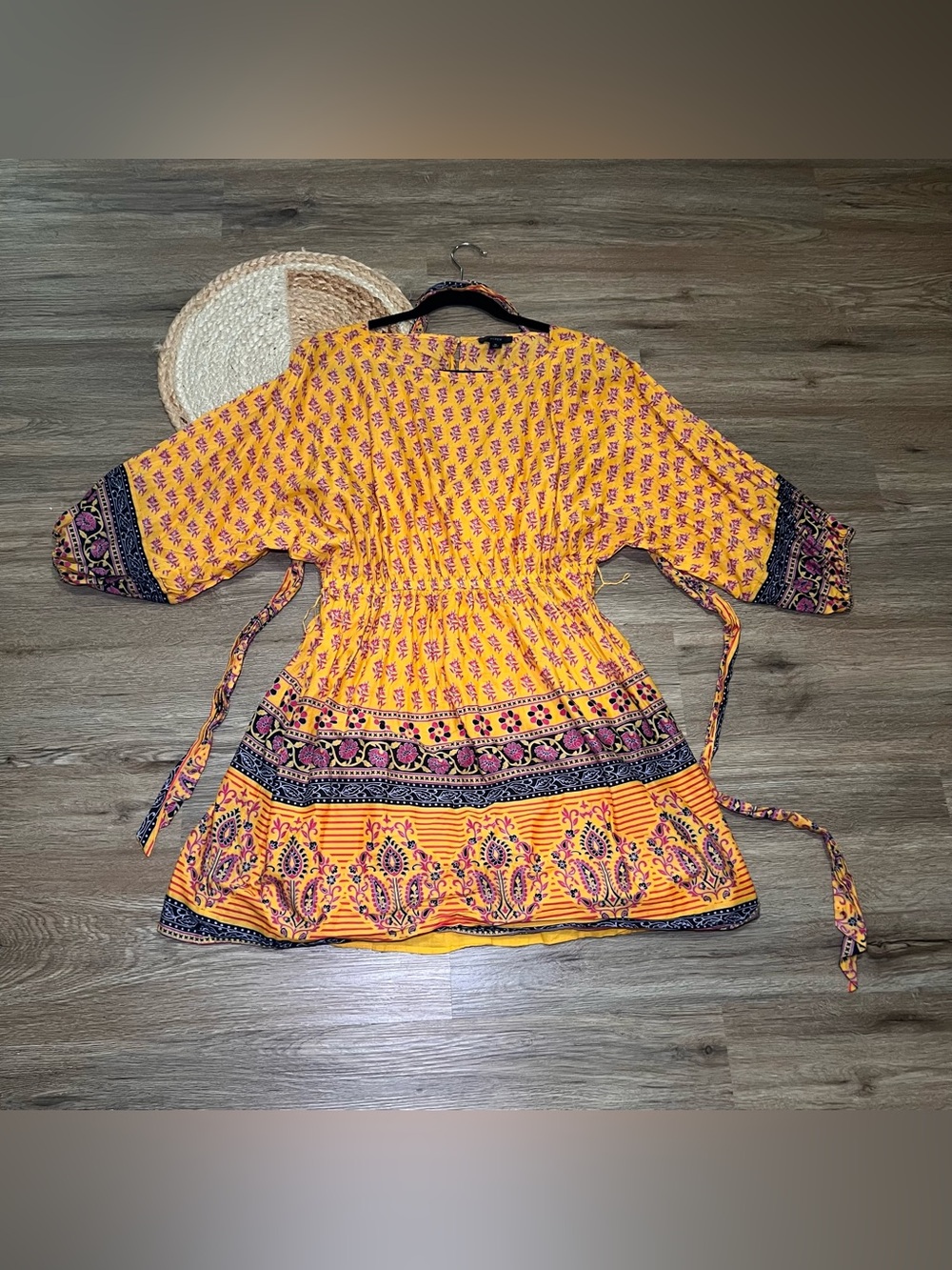 J. CREW Dolman Sleeve Mini Dress in Sunny Block Print Rich Saffron Colorway - Picture 2 of 8